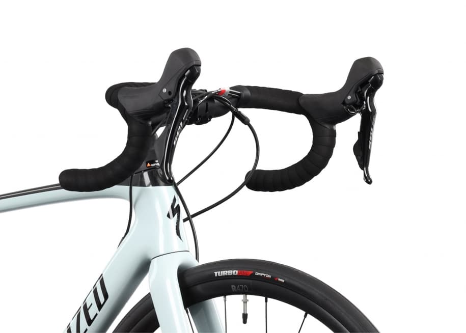 White racing bike detail handlebar packshot